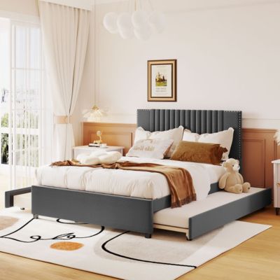 Classic Upholstered Platform Bed with Trundle