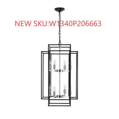 Adjustable Black Geometric Foyer Pendant Light with Chromed Base