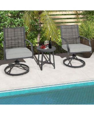 3 Piece Patio Swivel Chair Set with Soft Seat Cushions for Backyard