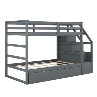 Twin-Over-Twin Bunk Bed With Twin Size Trundle And 3 Storage Stairs