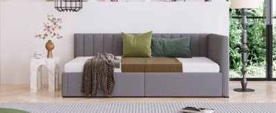 Twin Size Daybed with Storage Drawers, Gray Linen