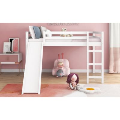 Loft Bed with Slide, Multifunctional Design, Full