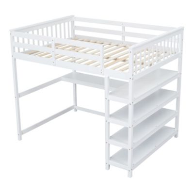  Full Size Loft Bed With Storage Shelves And Under-Bed Desk