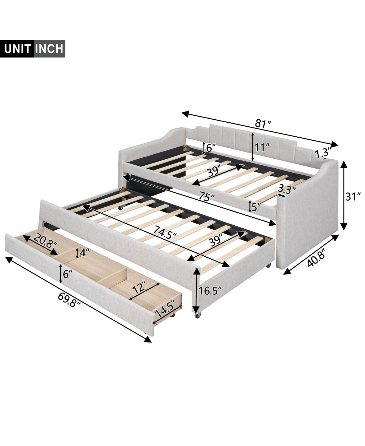 Simplie Fun Twin Upholstered Daybed With Trundle And Three Drawers