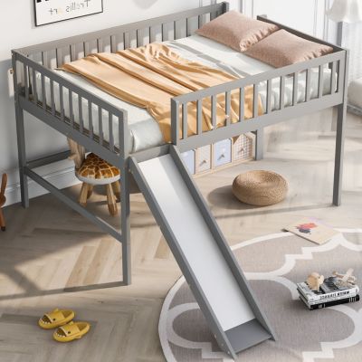 Full Size Low Loft Bed With Ladder And Slide