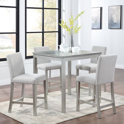 Elegant 5-Pc Wood Counter Dining Set w/ Upholstered Chairs