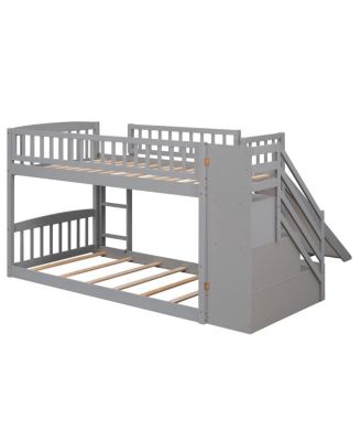 Stairway Twin Over Twin Bunk Bed With Two Drawers And Slide