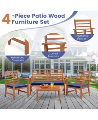 4 Pieces Outdoor Furniture Set with Stable Acacia Wood Frame
