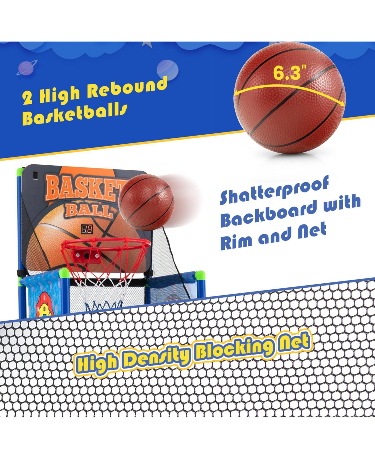 Slickblue Kids Basketball Arcade Game with Electronic Scoreboard and Sound Effect