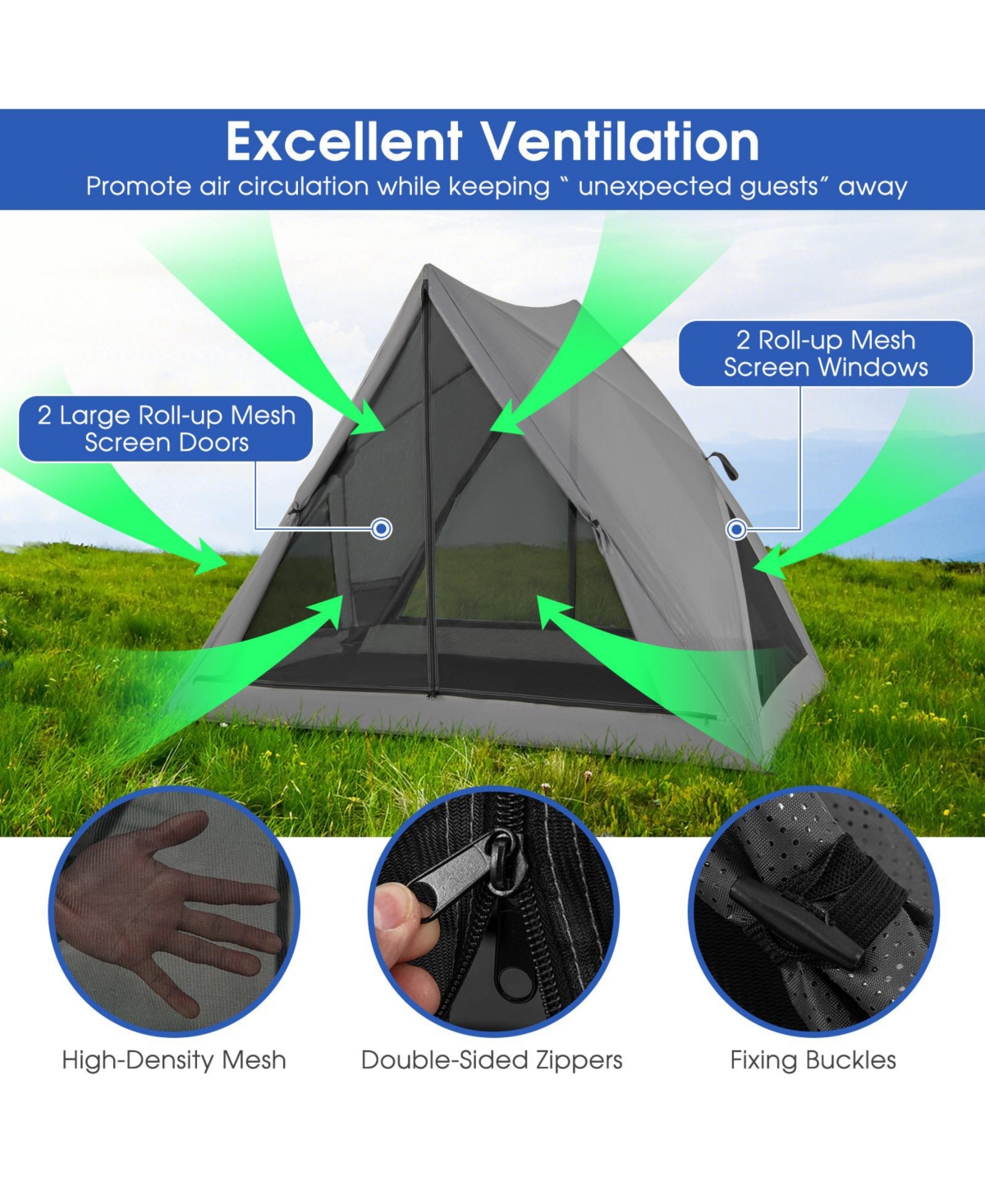 Slickblue Pop-up Camping Tent for 2-3 People with Carry Bag and Rainfly for Backpacking Hiking Trip