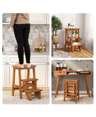 3-in-1 Rubber Wood Convenient Handle Step Stool