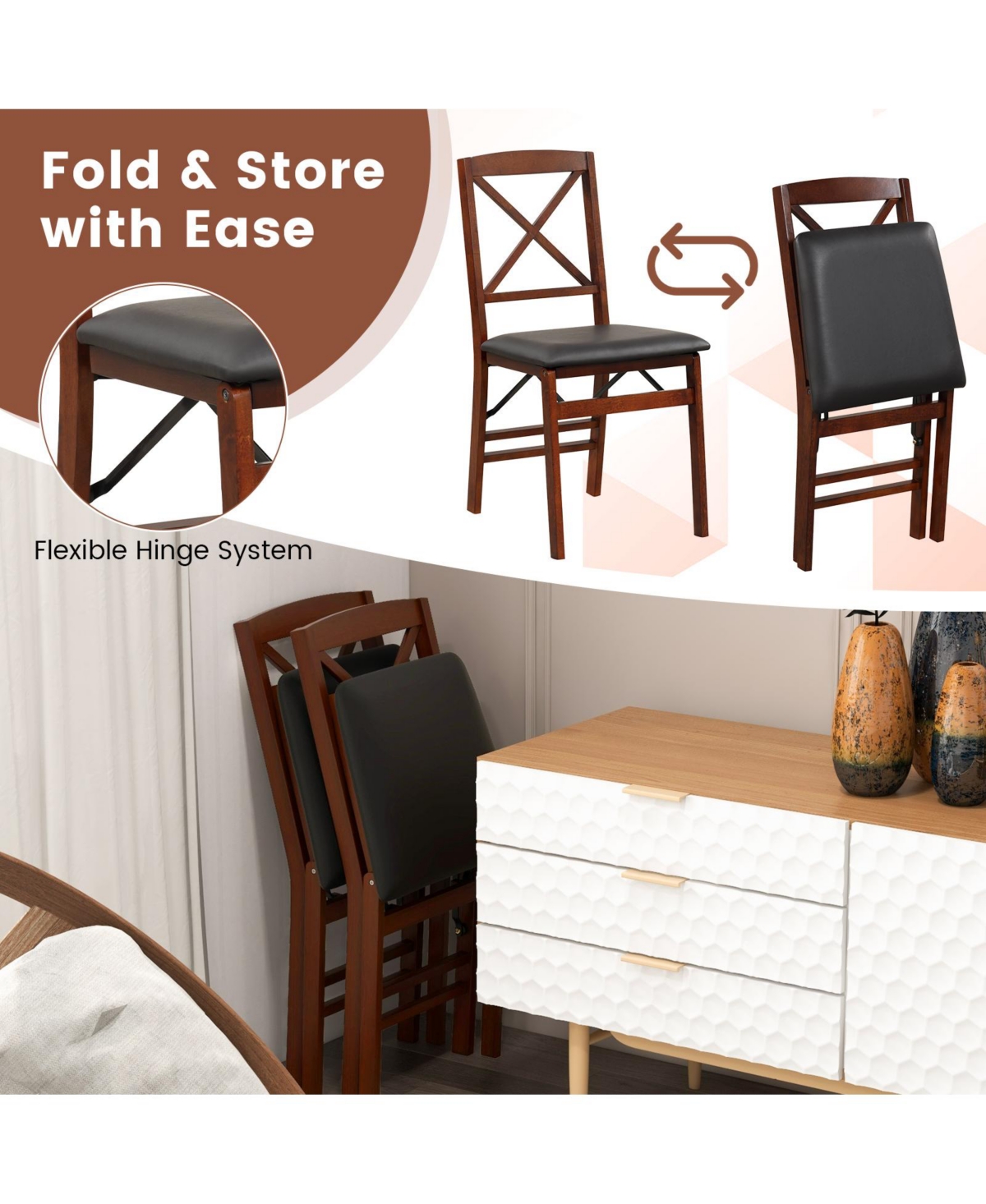 Slickblue Set of 2 Folding Dining Chairs with 400 Lbs Capacity -/ Brown
