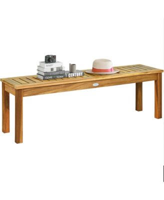 Set of 2 Acacia Wood Bench Dining Bench Patio Garden w/ Slatted Seat Indonesia Teak