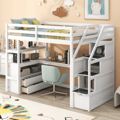 Streamdale Loft Bed with Desk, Drawers, Shelves & Staircase