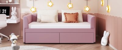 Streamdale Pink Upholstered Daybed with Ergonomic Backrest and Drawers