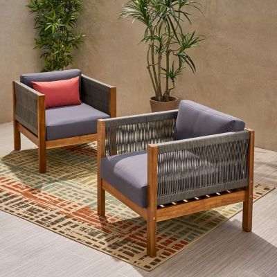 Modern Rattan Club Chair Set with Waterproof Cushions