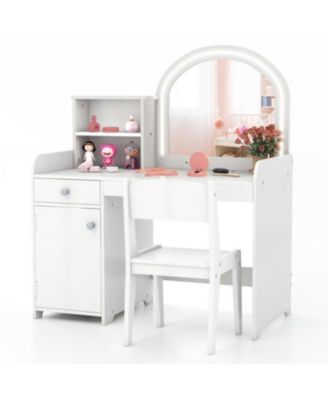 Kids Vanity Table and Chair Set with Shelves Drawer and Cabinet