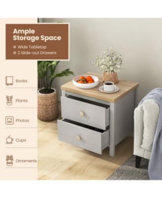 2-Drawer Nightstand with Rubber Wood Legs