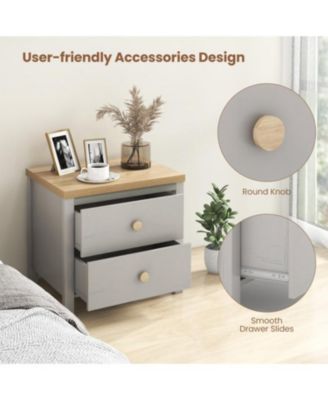 2-Drawer Nightstand with Rubber Wood Legs