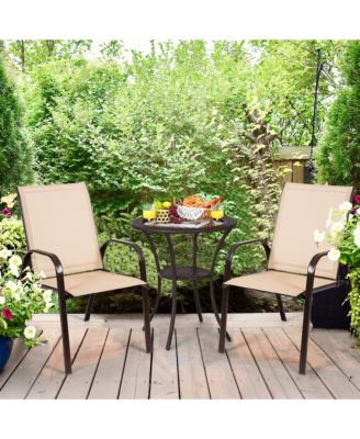 Set of 2 Patio Chairs Dining Chairs w/ Steel Frame Yard Outdoor Beige