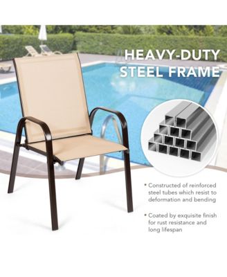 Set of 2 Patio Chairs Dining Chairs w/ Steel Frame Yard Outdoor Beige