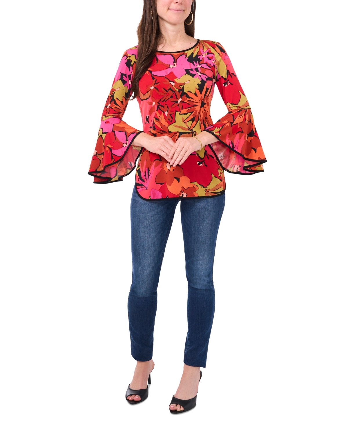 Sam & Jess Petite Printed Bell-Sleeve Knit Top