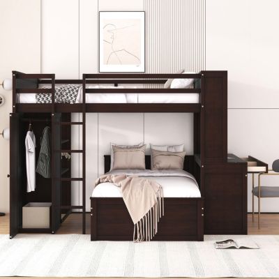Full-Size Loft Bed with Twin Bed, Storage, and Desk