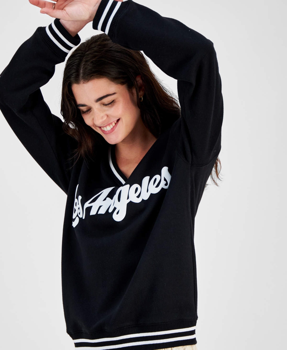 Love Tribe Juniors' Los Angeles Varsity-Stripe Sweatshirt