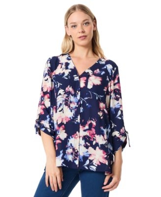 Jones New York - Women's 3/4-Sleeve Floral V-Neck Tunic