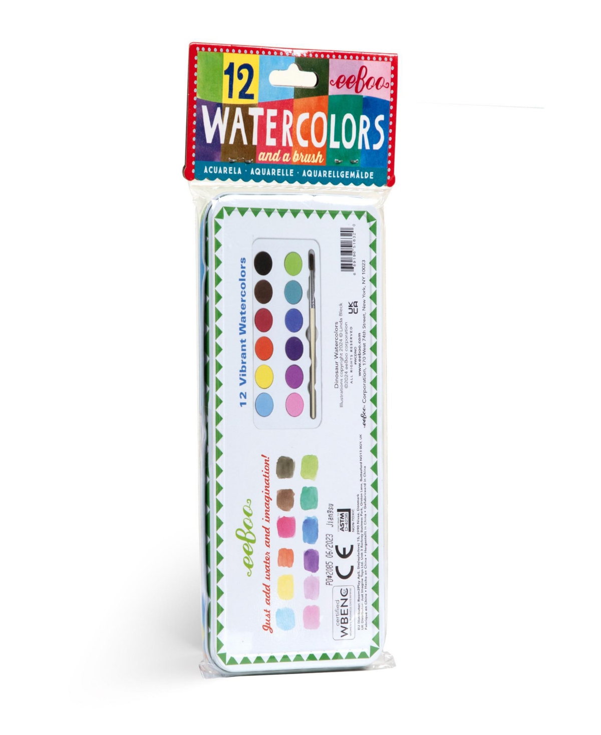 EeBoo Dinosaur 12 Watercolors Paint Set