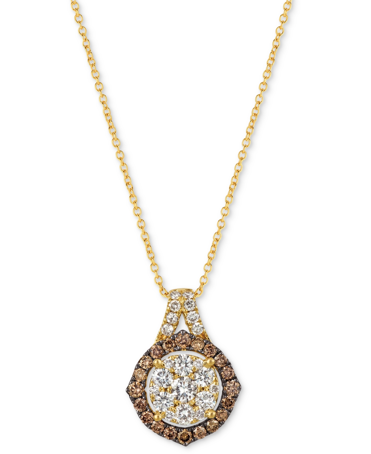 Nude Diamond & Chocolate Diamond Halo Cluster Adjustable 20" Pendant Necklace (1-1/3 ct. t.w.) in 14k Gold