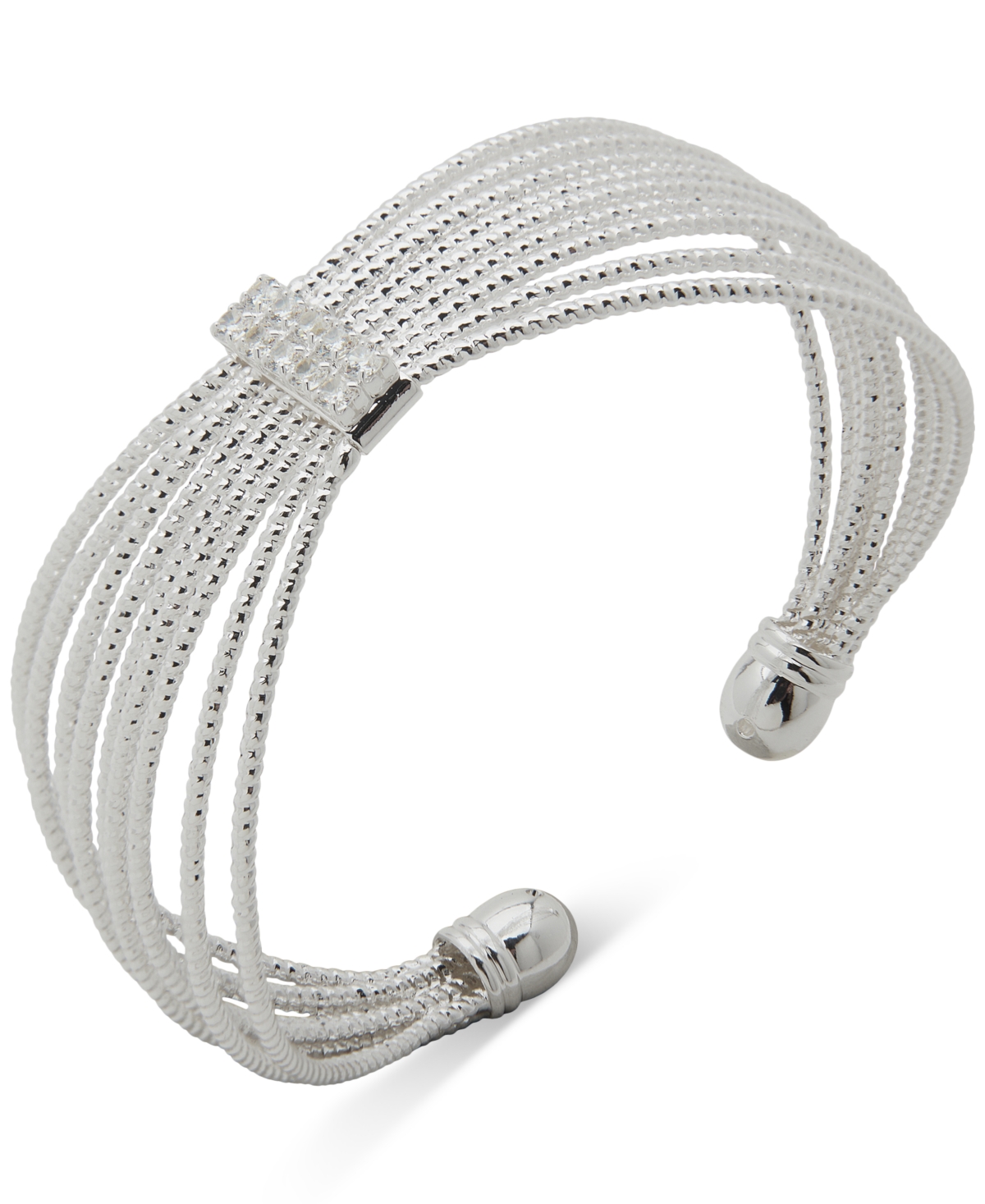 Silver-Tone Cubic Zirconia Multi-Row Cuff Bracelet - Crystal Wh