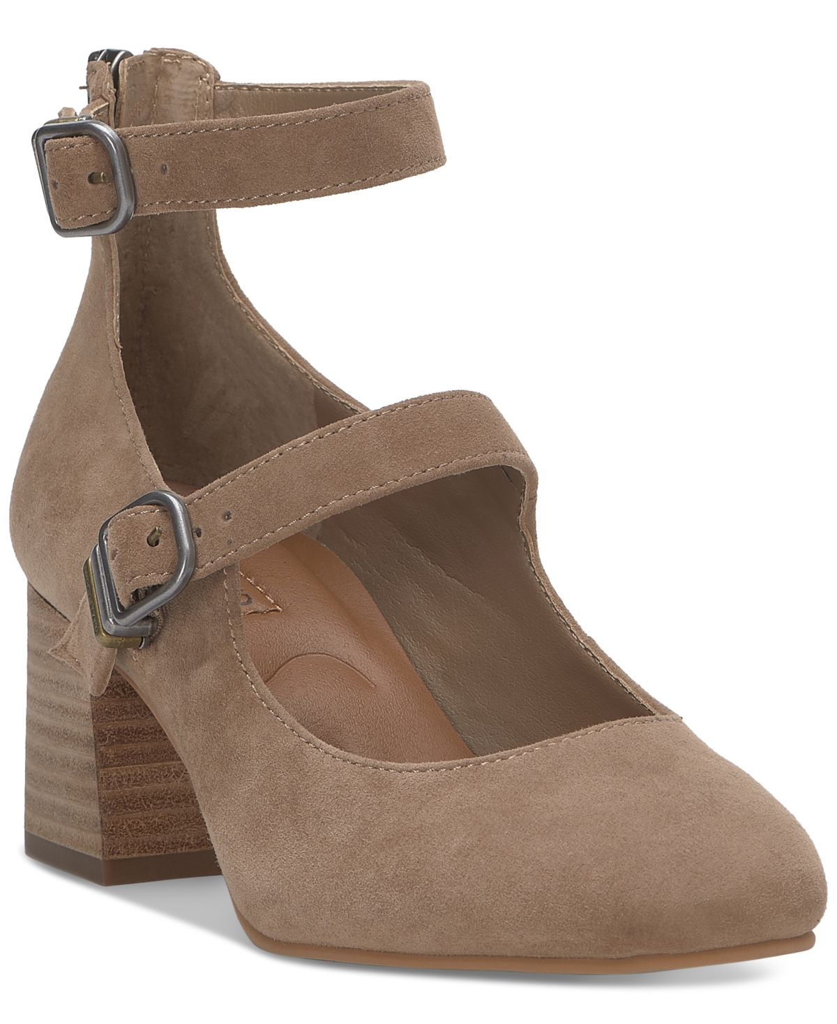 Lucky Brand Women s Cemli Double Strap Mary Jane Block Heel Pumps Porcini Suede Smart Closet
