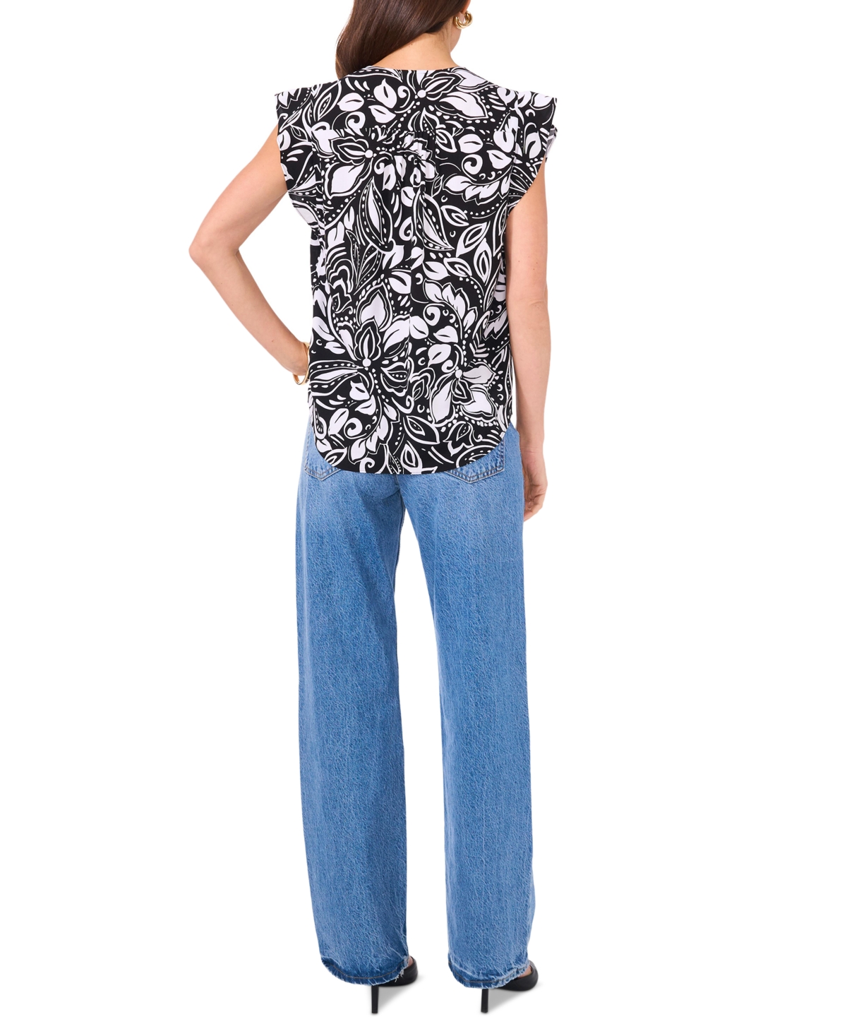 Vince Camuto Women's Floral V-Neck Flutter-Sleeve Top