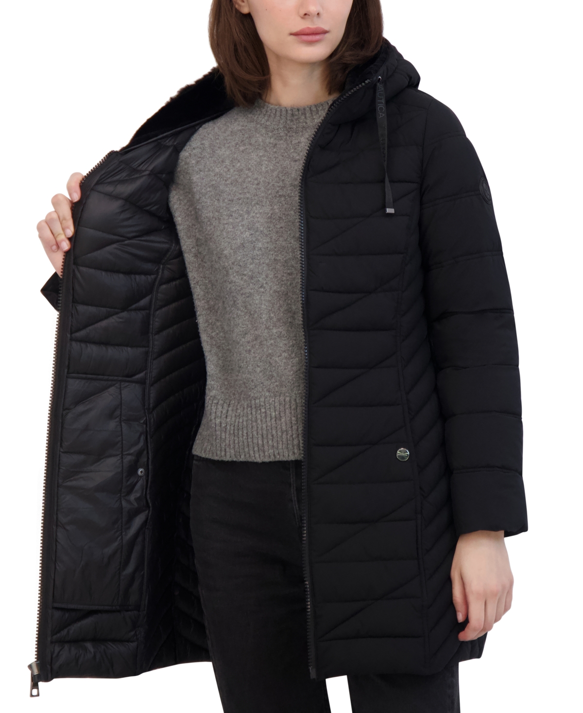 Nautica Women's Faux-Fur-Trim Hooded Packable Puffer Coat
