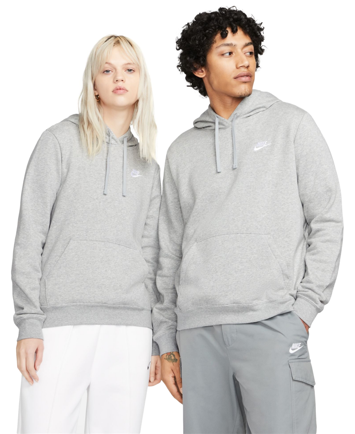 Nike Womens Sportswear Club Fleece Pullover Hoodie Xs 4x In Dk Grey Heather,white