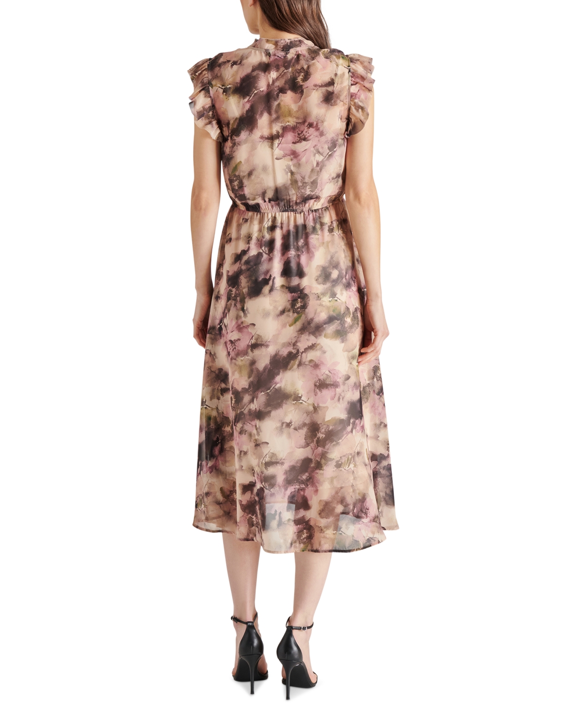 Steve Madden Allegra Abstract Print Ruffle Chiffon Midi Dress In Autumn Mauve