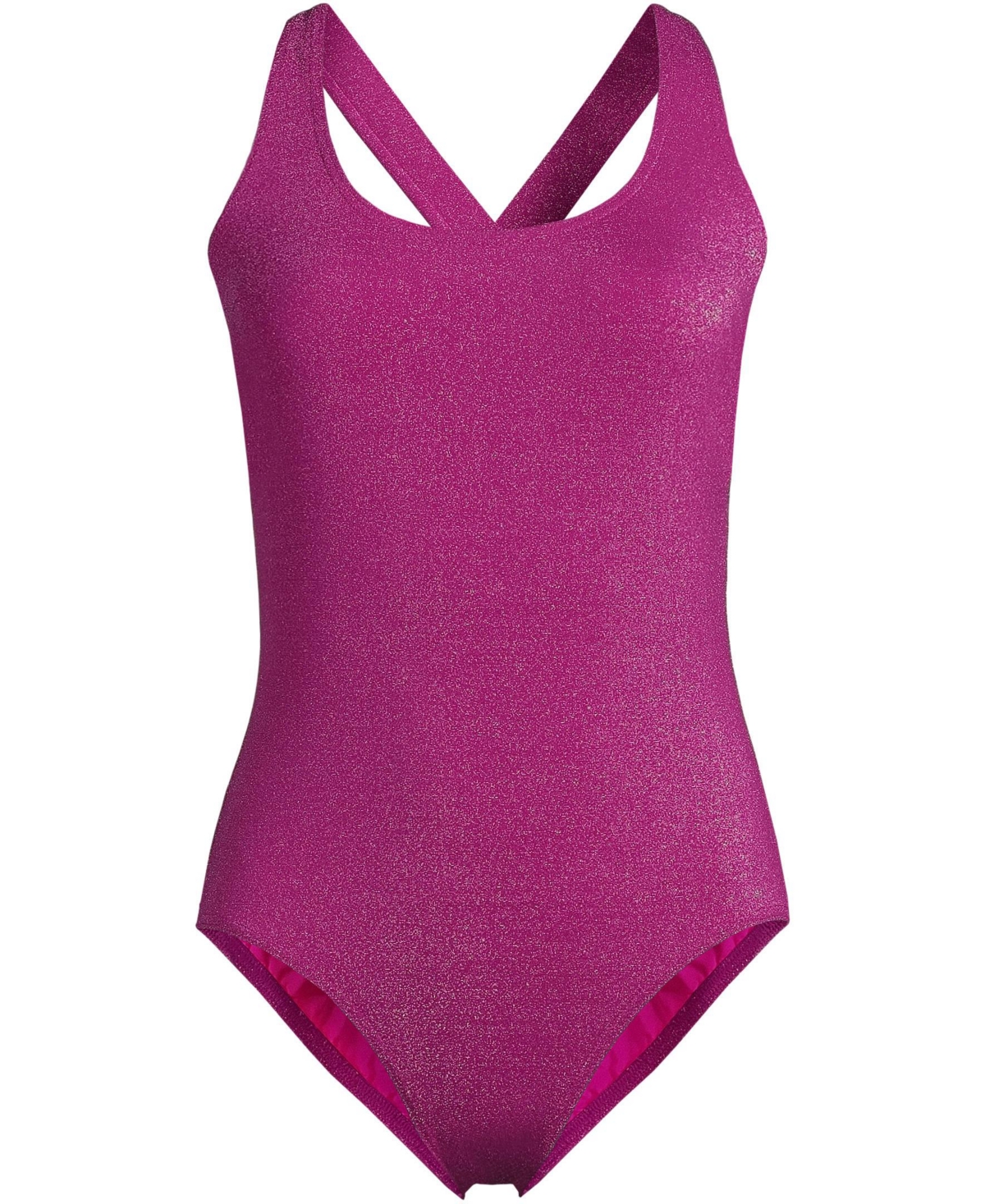 Lands' End Women's Long Chlorine Resistant Shine X-Back High Leg Soft Cup Tugless One Piece Swimsuit