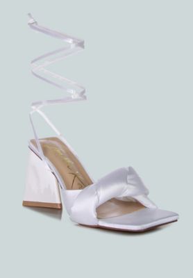 Womens Pristine Satin Strap Triangular Block Heel Sandals