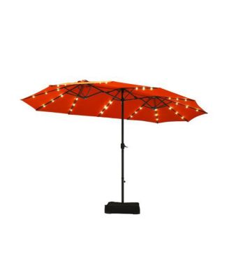 15 Ft Solar LED Patio Double-sided Umbrella Market Umbrella with Weight Base
