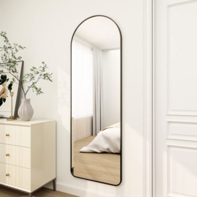 64"x21" Arched Full-Length Mirror with Black Aluminum Alloy Frame, Rounded Corners, Standing, Hanging, Leaning