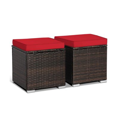 2 Pieces Patio Ottoman with Removable Cushions