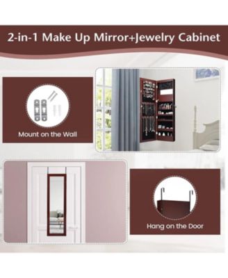 Lockable Wall Door Mounted Mirror Jewelry Cabinet with LED Lights
