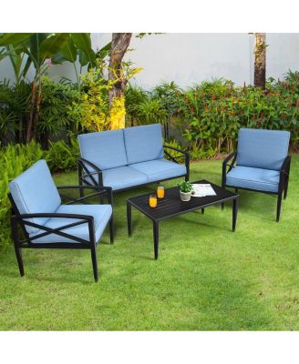4 Pieces Patio Furniture Set Aluminum Frame Cushioned Sofa