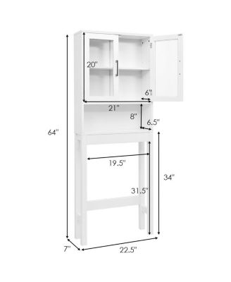 Over the Toilet Storage Cabinet Bathroom Space Saver with Tempered Glass Door
