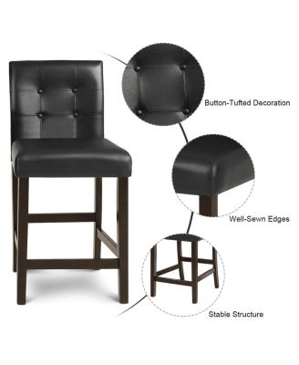 Set of 2 PVC Leather Bar Stools with Solid Wood Legs