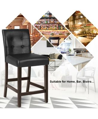 Set of 2 PVC Leather Bar Stools with Solid Wood Legs