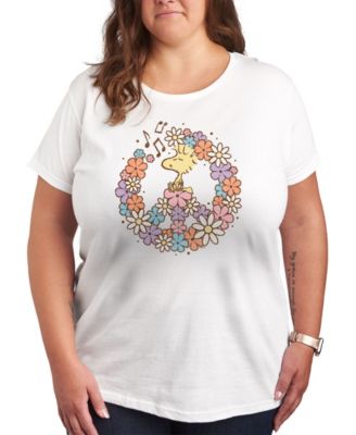Woodstock Floral Peace Sign Plus Size Graphic T-Shirt