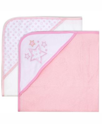 Baby Boys and Baby Girls Stars 2 Pack Hooded Bath Towel and Wash Cloth Set