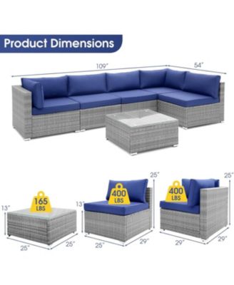 6 Piece Patio Conversation Sofa Set with Tempered Glass Coffee Table